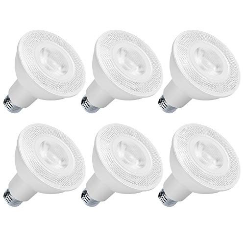 PAR30 LED Long Neck Flood Light 5000K Daylight White Dimmable 12W(75W Halogen Equivalent) E26 40 Degree Spot Light Bulbs for Recessed Can Lighting Indoor Outdoor 6-Pack