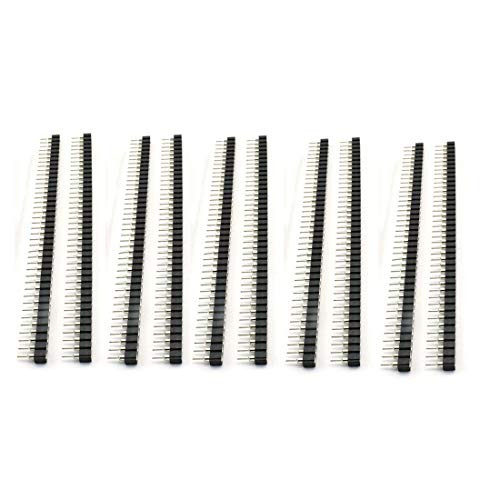 QMseller 10pcs 2.54mm 40Pin Round Female Socket Pin Header Strip 1x40P Single Row Straight Female/Male Socket/Pin Header Strip Connector Black