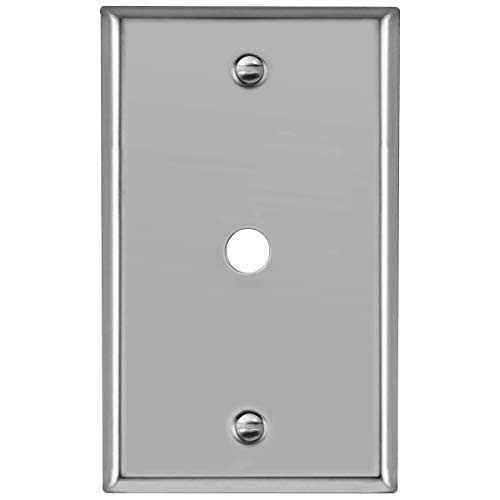 ENERLITES 0.406" Diameter Hole Phone Cable Metal Wall Plate, Corrosive Resistant, Size 1-Gang 4.50" x 2.76", 7741-PC, 302 Polished Chrome, UL Listed