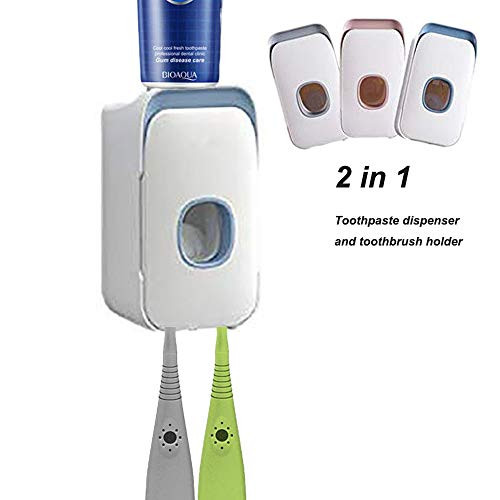 Wekity Wall Mounted Automatic Toothpaste Dispenser and Dustproof Toothbrush Holder 2 in 1 Set with Convenient Toothpaste Squeezer for Family Bathroom Washroom and Kids Shower Washroom Bathroom (Blue) Wekity Wall Mounted Automatic Toothpaste Dispenser and Dustproof Toothbrush Holder 2 in 1 Set with Convenient Toothpaste Squeezer for Family Bathroom Washroom and Kids Shower Washroom Bathroom (Blue)