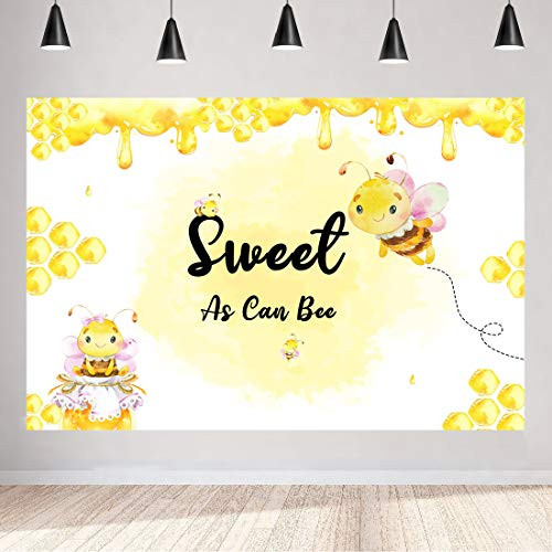 Aperturee Sweet As Can Bee Baby Shower Backdrop 5x3ft Bee Theme Girl Photography Background Honeycomb Birthday Cake Table Party Decoration Photo Studio Props Photoshoot Banner