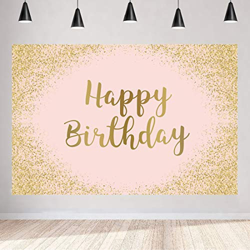 Aperturee 5x3ft Rose Gold 15th 18th 21st Happy Birthday Backdrop Glittering Pink Bday Photography Background Women Girls Sweet 16th Party Banner Dessert Table Decorations Photo Booth Studio Props