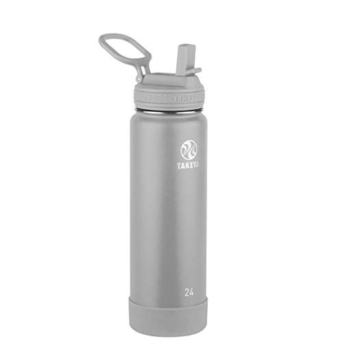 Takeya Actives Insulated Water Bottle w/Straw Lid, Pebble, 24 Ounce