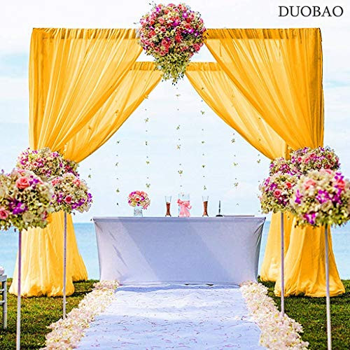 Chiffon Backdrop Curtain 5FTx7FT Chiffon Fabric Drapes for Wedding Ceremony Chiffon Voile Curtains 2 Panels 29''x84'' Photography Backdrop Drapes Party Stage Backdrop (29''x84''x2pcs, Gold)