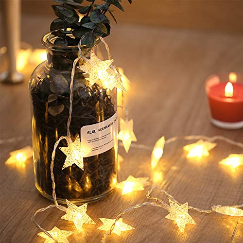 AVEKI LED String Lights, Star Fairy String Lights with 20 LEDs, 3m/9.8ft Warm White String Lights 8 Modes & Timing Battery Operated with Remote Control Decorative String Lights for Christmas (Star)