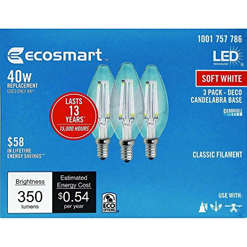 Ecosmart 40W Equivalent Soft White B11 Dimmable Filament LED Light Bulbs 3-Pack