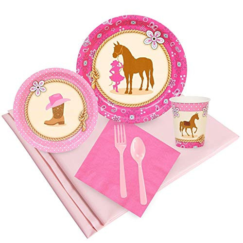 BirthdayExpress Western Cowgirl Pink Childrens Party Supplies Pack - 24 Guests