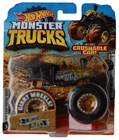 Hot Wheels Monster Trucks 1:64 Scale Loco Punk 1/75 Crushable Card, Black/Gold