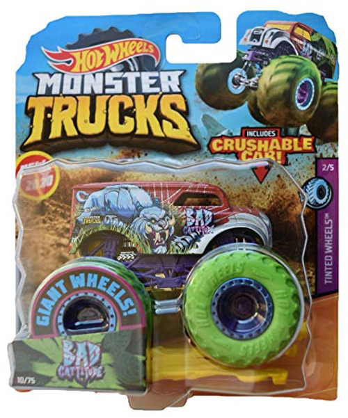 Hot Wheels Monster Trucks 1:64 Scale Bad Cattitude 10/75 Crushable Car