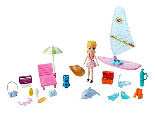 Polly Pocket Surf Splash Playset | 3 inch Polly Big Doll with Beach Surfing and Swimming Themed Accessories