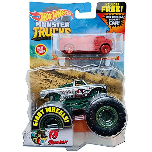 HW Monster Trucks 2020 with Free diecast car, V8 Bomber 1:64 Scale