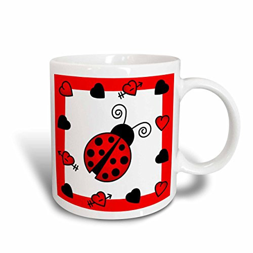 3dRose Love Bugs Red Ladybug with Hearts Ceramic Mug, 15-Ounce