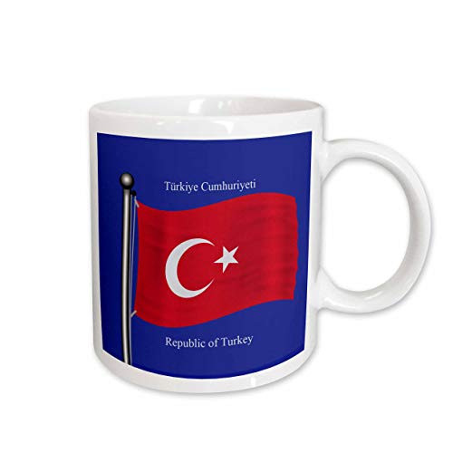 3dRose Flag of Turkey, Blue in Back, Republic of Turkey in English and Turkish, Ceramic Mug, 15-Oz