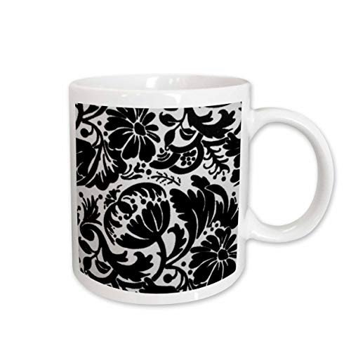 3dRose Black Floral on White Ceramic Mug, 11-Ounce