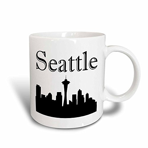 3dRose Seattle Skyline Magic Transforming Mug, 11 oz, Black/White