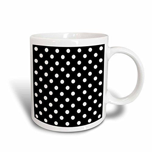 3dRose mug_20402_2 Black and White Polka Dot Print Ceramic Mug, 15-Ounce
