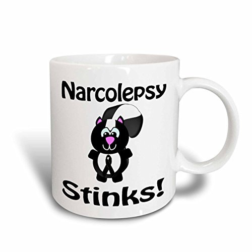 3dRose mug_115747_2 Narcolepsy Stinks Skunk Awareness Ribbon Cause Design Ceramic Mug, 15-Ounce