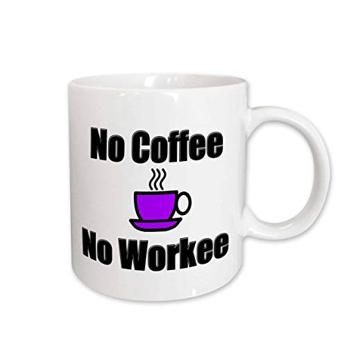 3dRose mug_149811_2 No Coffee, No Workee, Purple Ceramic Mug, 15-Ounce