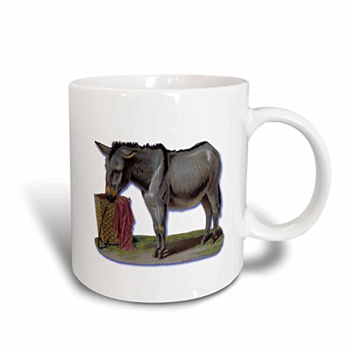 3dRose mug_180183_2 Cute Little Grey Donkey with Basket Ceramic Mug, 15-Ounce