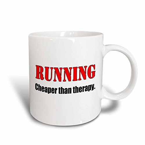 3dRose mug_194359_2 Running Cheaper Than Therapy Red Ceramic Mug, 15-Ounce