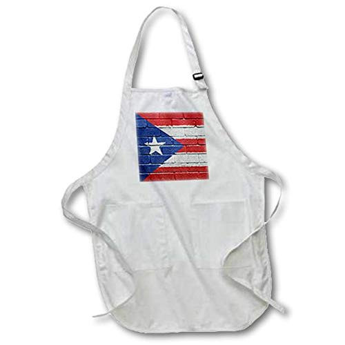 3dRose apr_156970_4 National Flag of Puerto Rico Painted onto a Brick Wall Rican Full Length Apron with Pouch Pockets, 22 by 30-Inch, Black, with Pockets