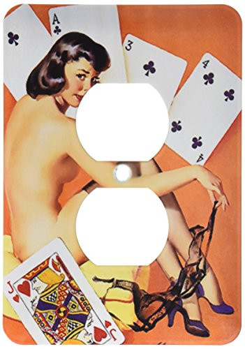 3dRose lsp_179587_6 Image of Famous Elvgren Pinup Strip Poker Painting 2 Plug Outlet Cover