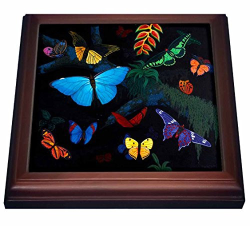 3dRose Rainforest Butterflies Trivet with Ceramic Tile, 8 by 8", Brown
