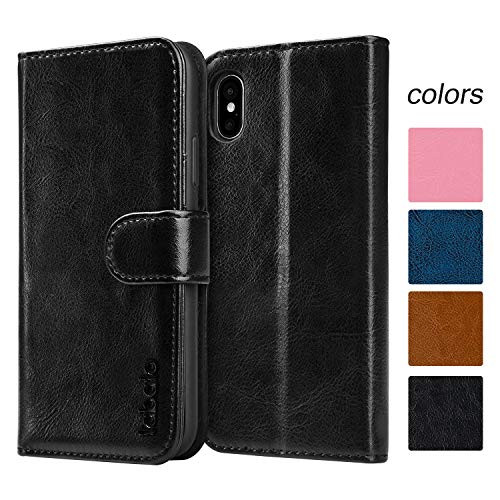 iPhone Xs Max Wallet Case, Labato iPhone Xs Max Genuine Leather Folio Flip Case Cover with Kistand Function, Support Wireless Charging and Auto Sleep/Wake Function for Apple iPhone Xs Max Black