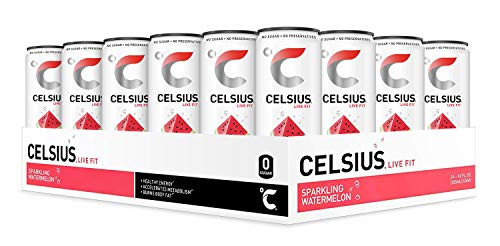 CELSIUS Sparkling Watermelon Fitness Drink, Zero Sugar, 12oz. Slim Can, 24 Pack CELSIUS Sparkling Watermelon Fitness Drink, Zero Sugar, 12oz. Slim Can, 24 Pack