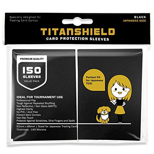 TitanShield (150 Sleeves/Black) Small Japanese Sized Trading Card Sleeves Deck Protector for Yu-Gi-Oh, Cardfight!! Vanguard & More