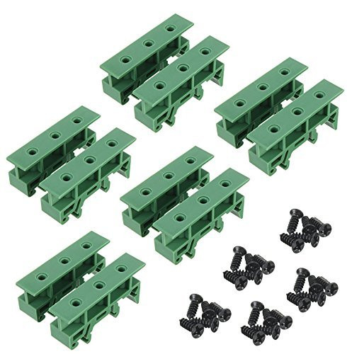 Sysly 5 Sets PCB DIN Rail Mounting Adapter Circuit Board Mounting Bracket Holder Carrier Clips, for 35mm, 15mm DIN Rail (Green)