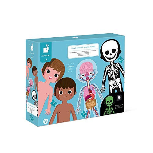Janod 4-Puzzle Educational Human Body Floor Puzzle in 50, 75 and 100-pieces  Cognitive Development  Ages 5+Puzzle