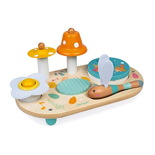 Janod Musical Table - Wooden Musical Instrument Set  Classic Early Learning Toy for Toddlers and Preschoolers  Encourages Musical Stimulation  Develops Fine Motor Skills - Ages 1+ Years