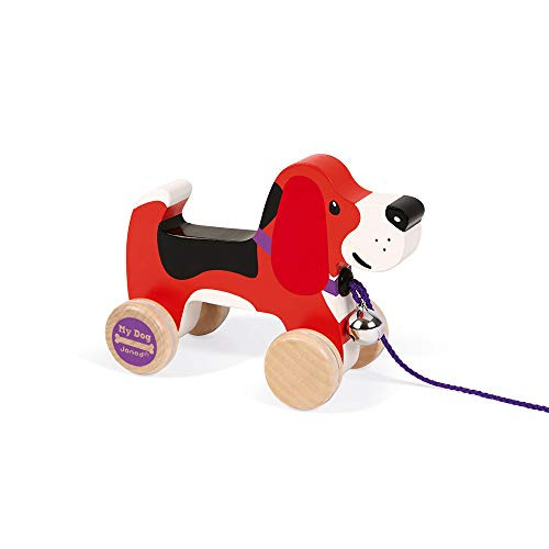 Janod My Dog Wooden Pull Along Beagle Early Learning and Motor Skills Toy Made of Cherry Wood for Ages 12 Months+