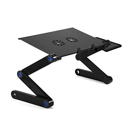Wallfire 360° Adjustable Foldable Laptop Desk Table Stand Holder w/Cooling Dual Fan Mouse BOAD, Bed Tray Laptop Stand with Foldable Legs for Sofa Couch Floor Bed Black