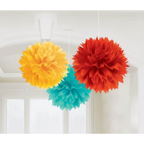 Amscan Fun-Filled Fiesta Cinco de Mayo Party Fluffy Hanging Decoration Kit (3 Piece), Multi Color, 12 x 9.3