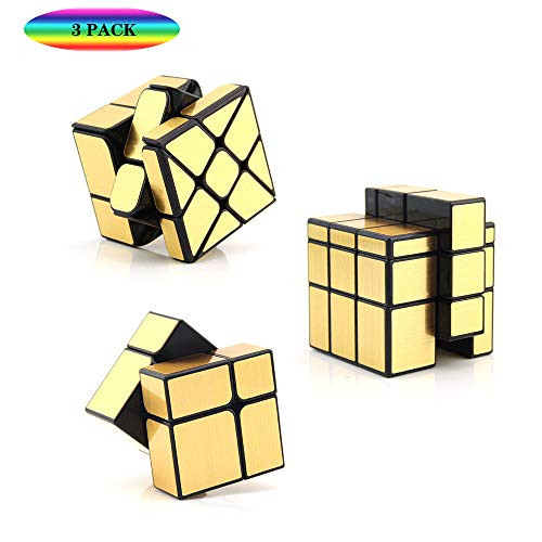 RainbowBox Mirror Speed Cube Set, Magic Cube Bundle of 3×3×3 Mirror Cube, 3×3×3 Windmill Cube, 2×2 Mirror Cube Puzzle Cubes for Adults (3 Pack)
