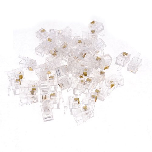 Uxcell Telephone 4P4C RJ11 Plug Jack Connector Cable, 50 Pieces for Landline Telephone, Clear