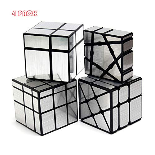 RainbowBox Mirror Cube Set, Magic Cube Bundle of 1×3×3 Floppy Cube 2×2 Magic Cube 3×3 Windmill Cube and 3×3 Mirror Cube Learning Educational Puzzles Toys 4 Pack