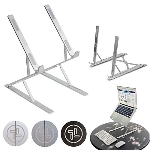 Portable Laptop Stand Adjustable Height Foldable Aluminum for Desk as Laptop Riser and Multi Angle Adjustable Stand for MacBook Air, MacBook Pro and Laptops. (Silver)