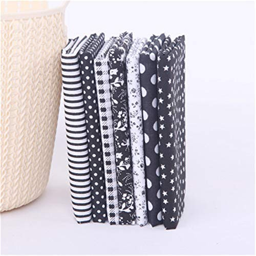 100% Cotton Craft Fabric Bundle Patchwork Squares Quilting Sewing Patchwork 7PCS Different Pattern Cloths DIY Scrapbooking Artcraft (50x50cm,Black)