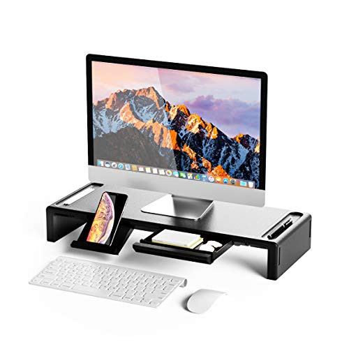 OImatser Monitor Stand Riser, Computer Monitor Riser Adjustable Height and Storage Drawer & Pen Slot, Phone Stand for Computer, Desktop, Laptop, Save Space
