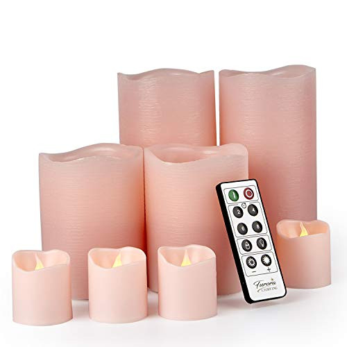 Furora LIGHTING LED Flameless Candles with Remote Control, Set of 8, Real Wax Battery Operated Pillars and Votives LED Candles with Flickering Flame and Timer Featured - Pink