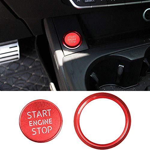 Xotic Tech Red Keyless Start Engine Stop Cover with Ring for Audi A4 A5 Q5 S4 Q7 S5 - RS Style Start Stop Button Trim