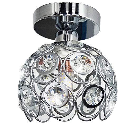 Modern Semi Flush Mount Ceiling Light Fixture, Mini Chandelier Crystal Ceiling Lamp, Close to Ceiling Light for Foyer Hallway Entryway Bedroom Kitchen