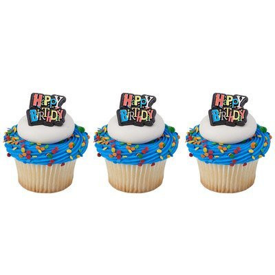 24 Pack Happy Birthday Shimmer Cupcake Rings Cake Toppers