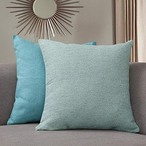 Sunlit Decorative Throw Pillow Case Cushion Covers, Modern Accent Square Pillow Case Cover, 18" x 18", Set of 2 Teal Blue Serious Linen Throw Pillow Case for Sofa Couch Chair Bedroom, Teal Blue