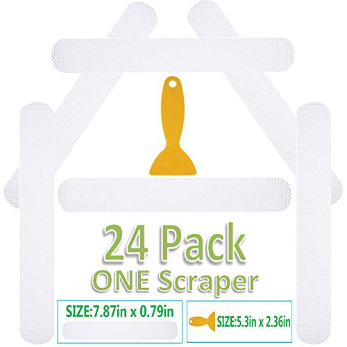 24 PCS Non-Slip Bathtub Shower Stickers, Anti-Bacterial, Non-Slip Bath Treads Bathtub Stickers with Scraper for Tubs Bath, Mold & Mildew Resistant Safety Anti-Slip Appliques