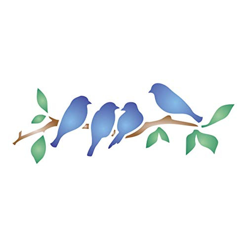 Roosting Birds Stencil, 5.5 x 2 inch (S) - Bird Branch Silhouette Border Stencils