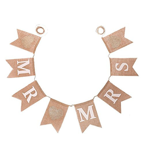 Koker MR and MRS Burlap Bunting Banners Garland - Vintage Rustic Wedding Table Hanging Signs for Bridal Shower, Wedding Photo Booth Props Backdrop Decoration, 8pcs Flags